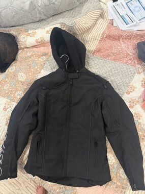 Street and Steel Women's Black Hooded Motorcycle Jacket ( zip out)